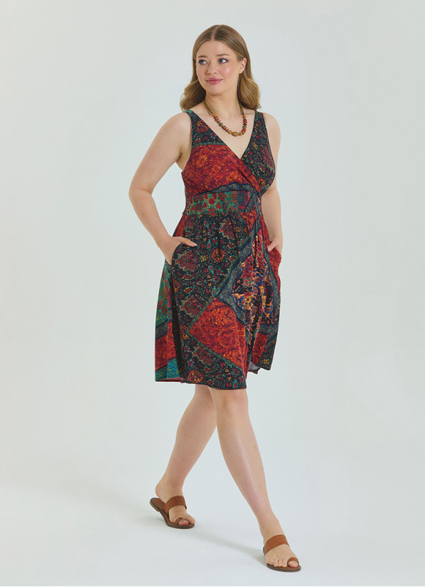V Neck Robe Black Patterned Plus Size Dress 4585